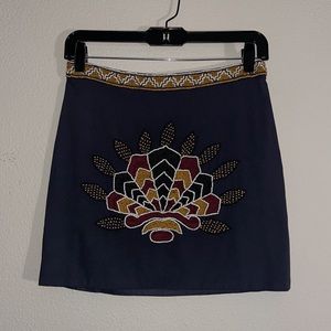 PIA PAURO ATHROPLOOGIE HAND BEADED AND EMBROIDERED NAVY BLUE MINI SKIRT SIZE XS